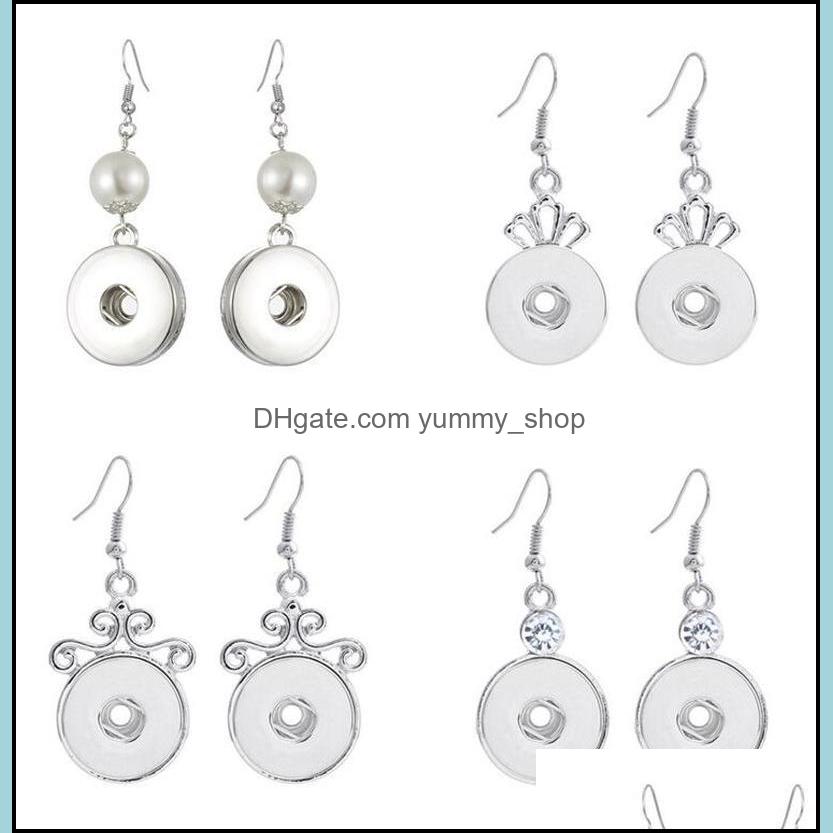 Charm 18Mm Snap Earrings Vintage Sier Crystal Pearl Crown Button Drop Jewelry For Women Party Gift Delivery 2021 Dhseller2010 Dhght