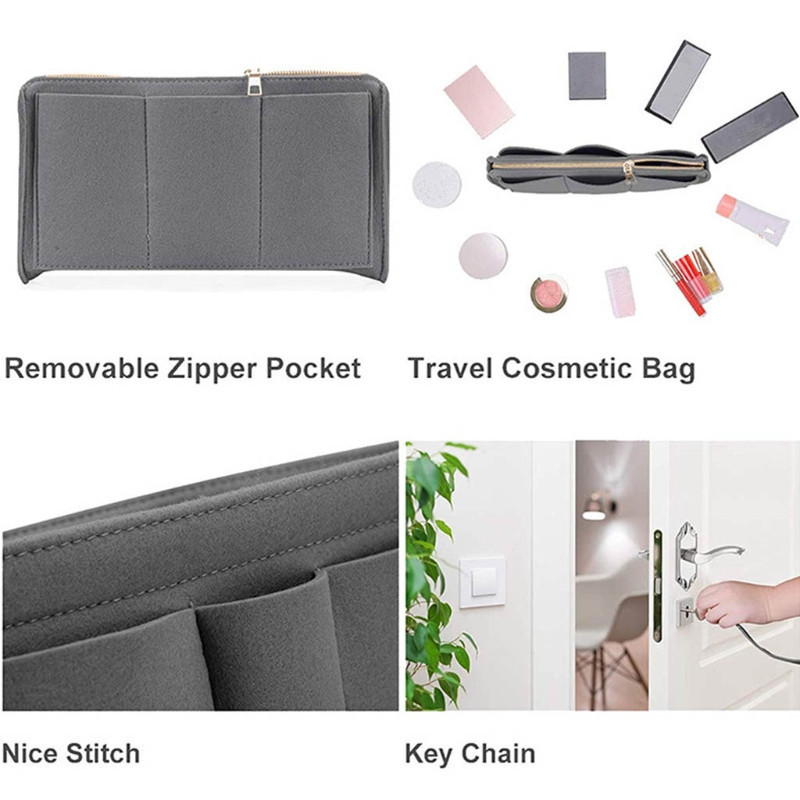 Cosmetic Bags Cases Multifunction Felt Insert Bag Organizer Purse with Zipper Handbag Tote Multi Pockets Large Capacity Storage Case 220901