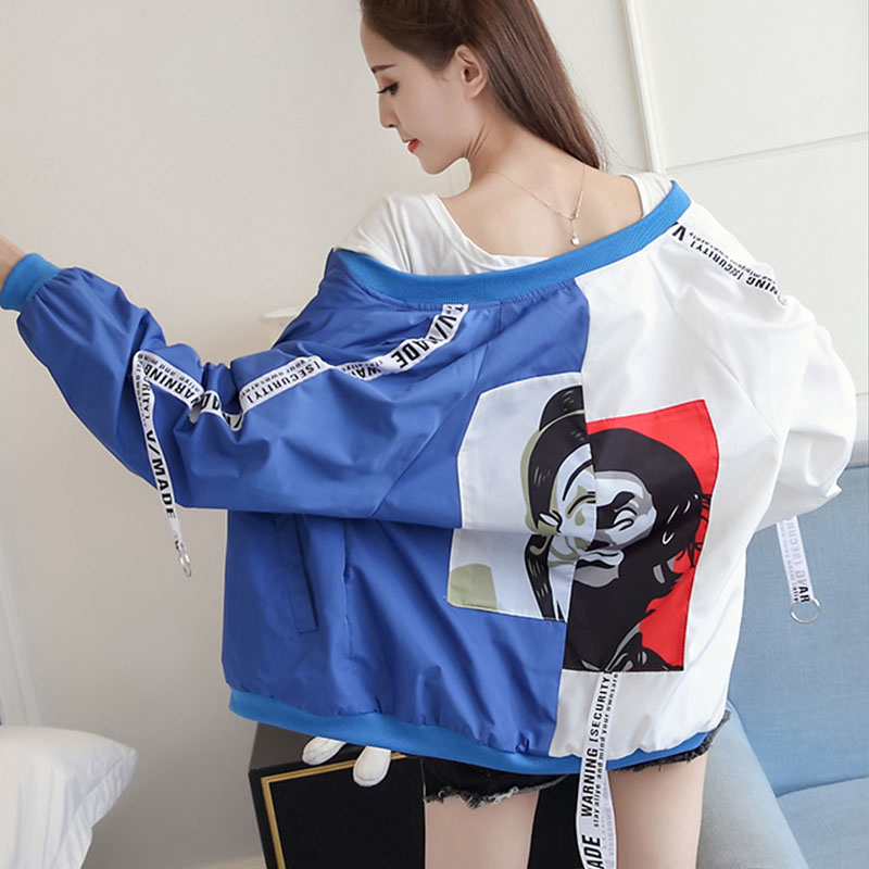 Womens Jackets Jackets Women Clown Print Womens Basic Jacket Fashion Thin Girl Chic Windbreaker Outwear Bomber Female Baseball Women Coat 220901