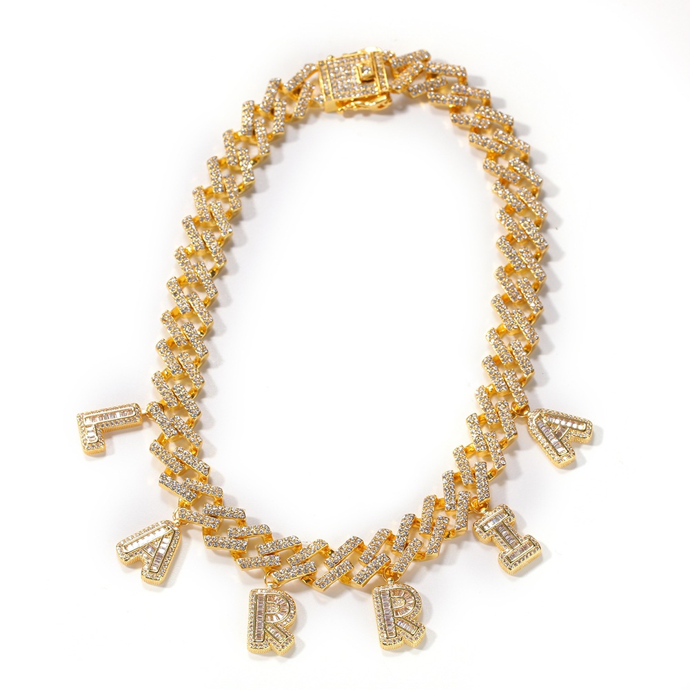 TopBling A-Z Custom Name Letters Pendant Necklaces Bracelets 12mm Cuban Link Chain Bracelet Real Gold Plated