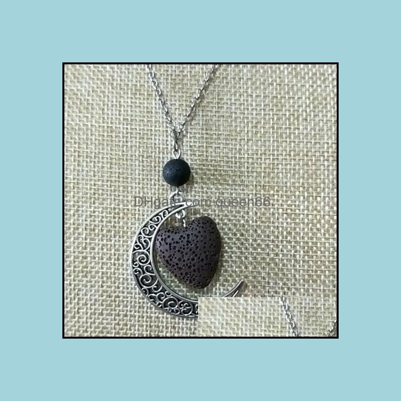 Pendant Necklaces Colorf Aromatherapy Heart Lava Stone Moon Charms Pendant Essential Oil Diffuser Necklace Jewelry Drop Delivery 2021 Dht1I