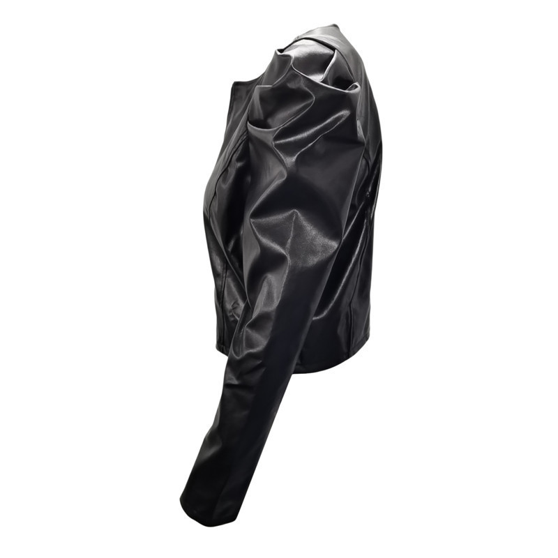 Womens Jackets Fashion PU Leather Coats Jackets Women Ruched Long Sleeve Slim Zipper Outwear Tops Female Ladies Office Lady Street Clothes Fall 220901