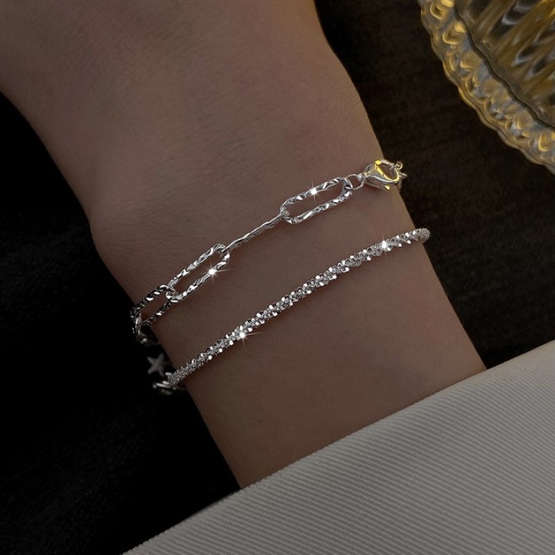 Bangle Italian S925 Sterling Silver Bracelet Sparkling Glitter High Jewelry Lady Strap Gift 220831
