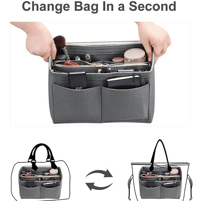 Cosmetic Bags Cases Multifunction Felt Insert Bag Organizer Purse with Zipper Handbag Tote Multi Pockets Large Capacity Storage Case 220901