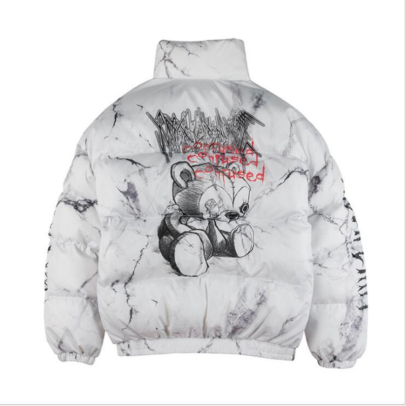 Mens Down Parkas Hip Hop Jacket Parka Hurt Bear Print Men Winter Oversize Windbreaker Streetwear Harajuku Padded Jacket Coat Warm Outwear Hipster 2209
