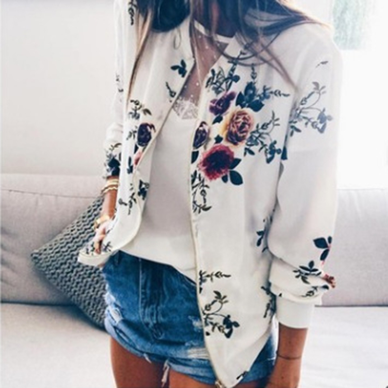 Womens Jackets Women Floral Printed Jackets Spring Autumn Long Sleeve Zipper Bomber Outwear Casual Pocket Slim Streetwear Female Plus Size Coat 220901