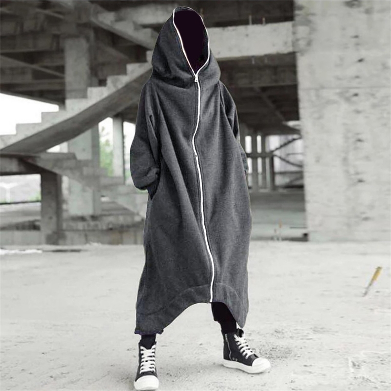 Men's Hoodies Sweatshirts Men's Zipper Long Hooded Solid Color Personality Dark Style Full Body Sweatshirts Winter Warm Male Hip Hop Jacket Plus Size 5xl 220901