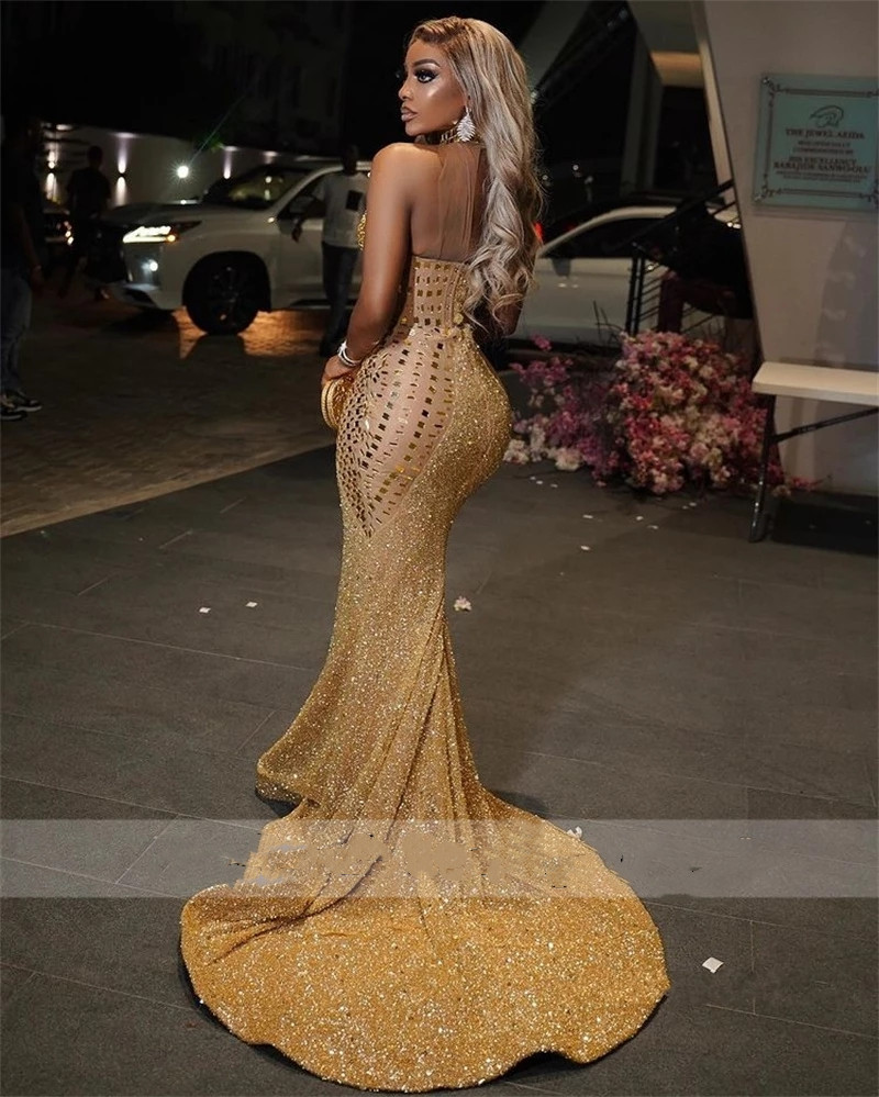 Sparkly Sexy Mermaid African Prom Dress 2023 For Black Girls Sequin Beads Birthday Party Celebrity Gowns Robe De Bal