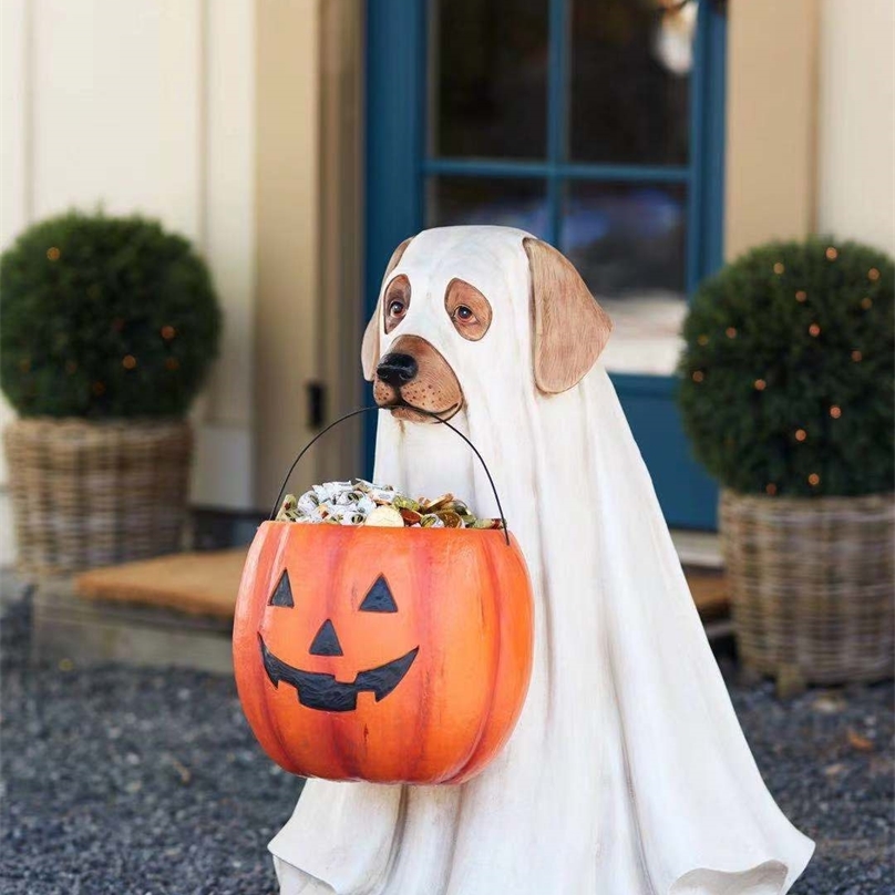 Other Festive Party Supplies Halloween Decoration Resin Figurines Cute Puppy Pumpkin Statue Candy Box Garden Dcor Hallowen Ornaments For Home Decor 22