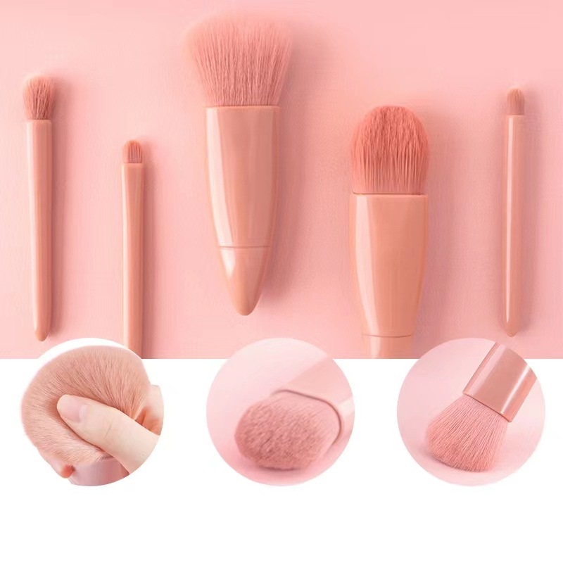 ravel Makeup Brushes Set Professional with Mirror 5Pcs Portable Small Makeup Brush for Face Eye Eyebrow Blush and Lip Gloss