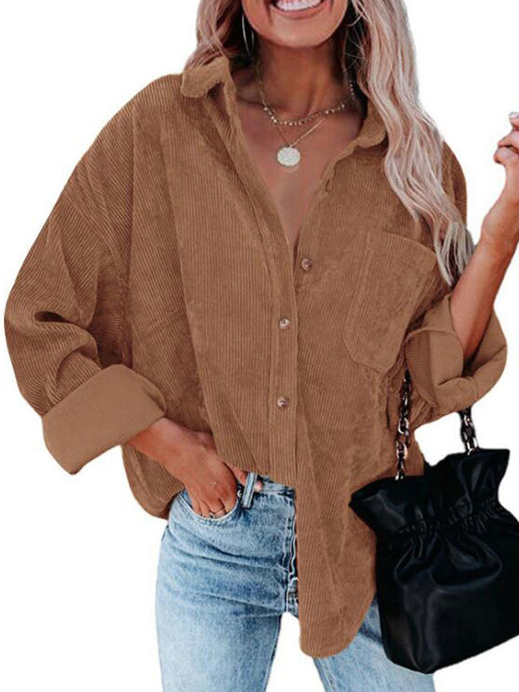 Womens Jackets Autumn Corduroy Jacket Woman Long Shirt Jacket Women Button Coat Jackets Women Fashion Overshirt Loose Coat Female 220901
