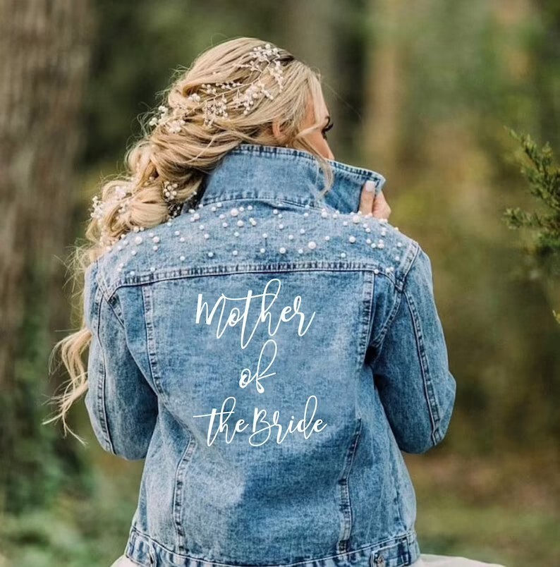 Womens Jackets Personalised Ladies Pearl Embellished Denim Jacket Bride Denim Jacket Mrs Just Married Custom Bride Wedding Jacket with Date 220901
