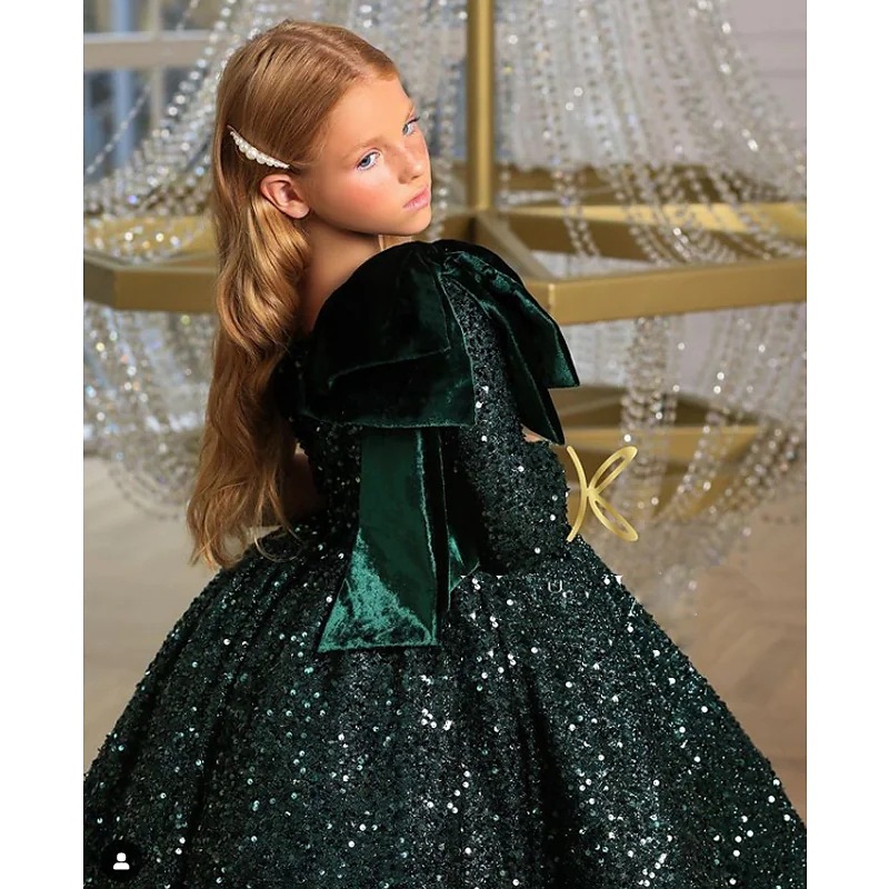 2023 sequined Flower Girl Dresses Kids Birthday Communion Dress green Girls Pageant gowns