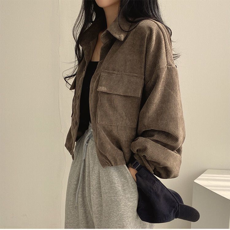 Womens Jackets Fashion Corduroy Jacket Womens autumn Korean simple single breasted long sleeve Lapel solid jacket high quality 220901