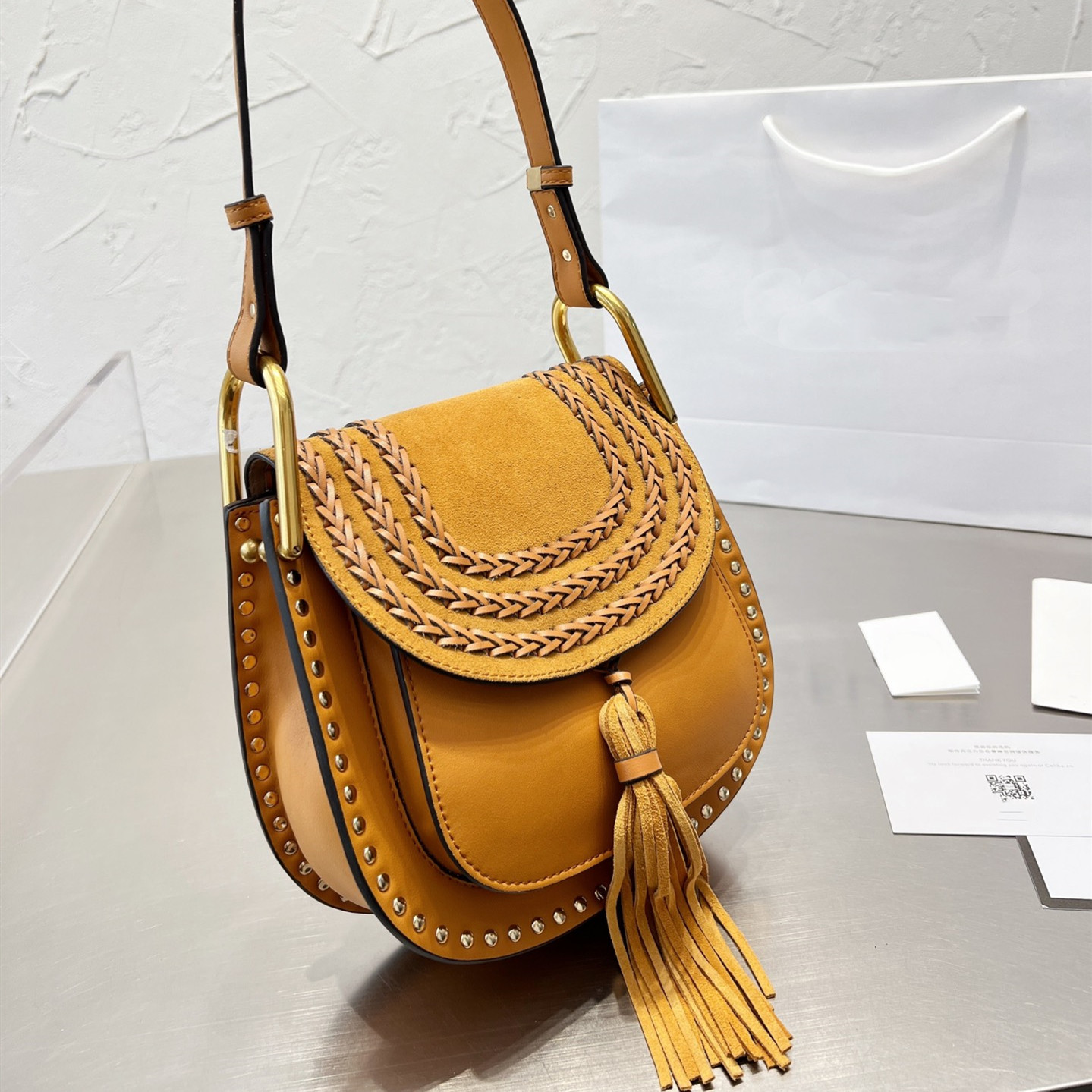 Designer Bag Cowhide Women Handbags Round Saddle Tassel Shoulder Bags Hard Top Quality Girls Fashion Purses