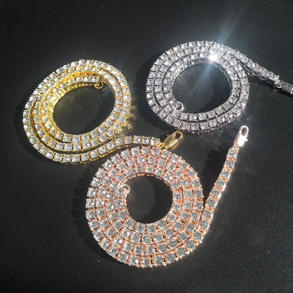Hip Hop Tennis Chain Necklace TopBling White Zircon Chains Jewelry Mens Women Fashion 5mm Silver Gold Chain Necklaces