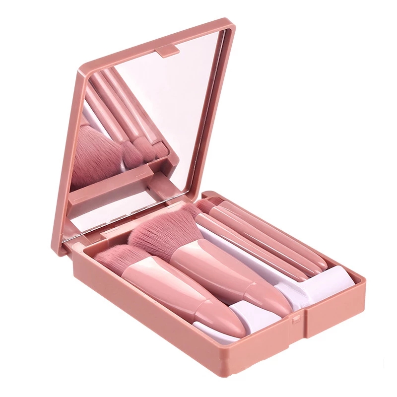 ravel Makeup Brushes Set Professional with Mirror 5Pcs Portable Small Makeup Brush for Face Eye Eyebrow Blush and Lip Gloss