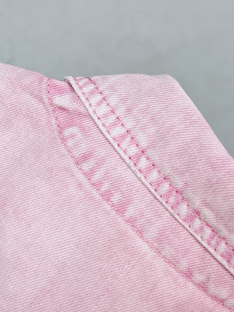 Womens Jackets Womens Pink Short Denim Jacket Single Breasted Long Sleeve Autumn Female TurnDown Collar Coat with Pockets 220901