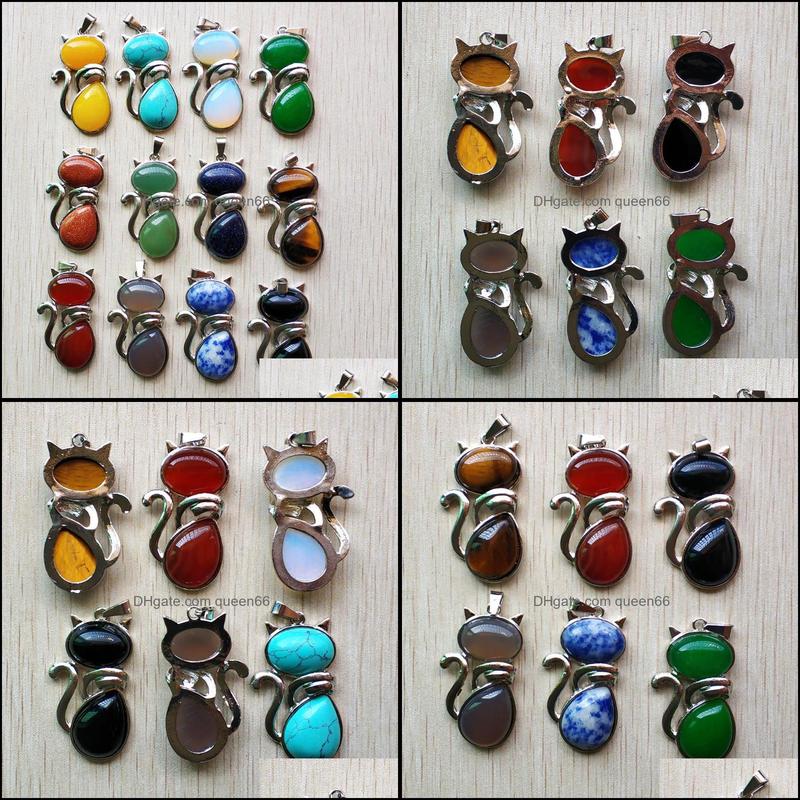 Charms Natural Stone Cat Shape Charms Pendants For Diy Jewelry Making Wholesale Drop Delivery 2021 Findings Components Dhseller2010 Dhvg3