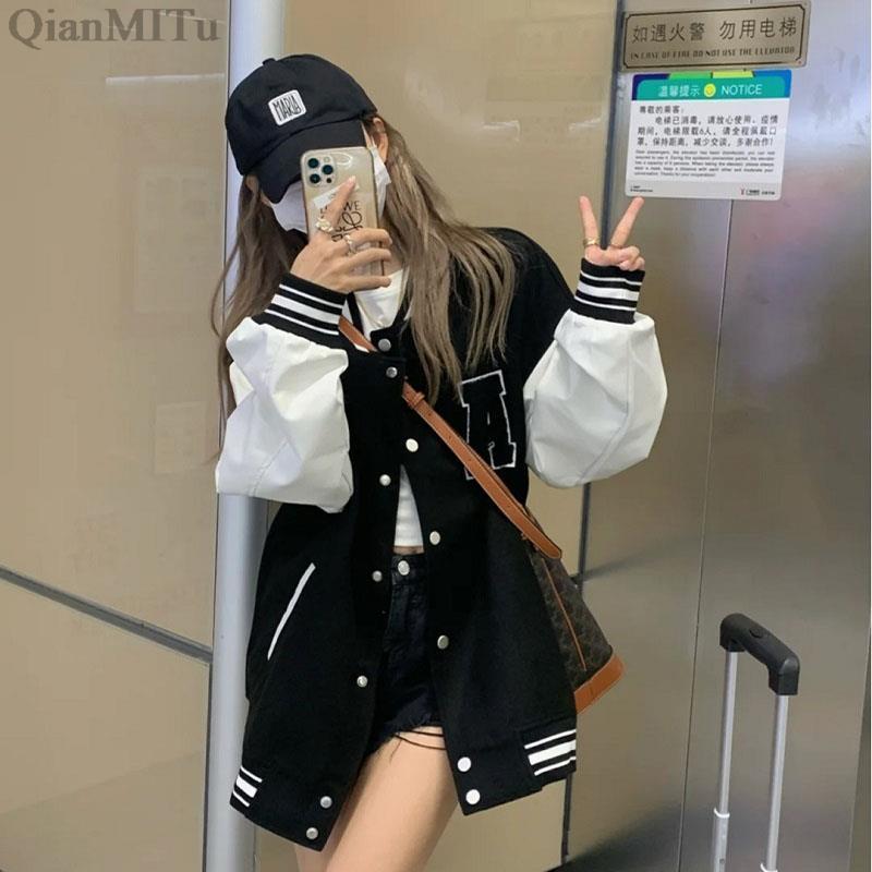 Womens Jackets Autumn Winter Fashion Bomber Jackets for Women Streetwear Baseball Uniform Oversized Coat Jackets and Coats Loose student 220901