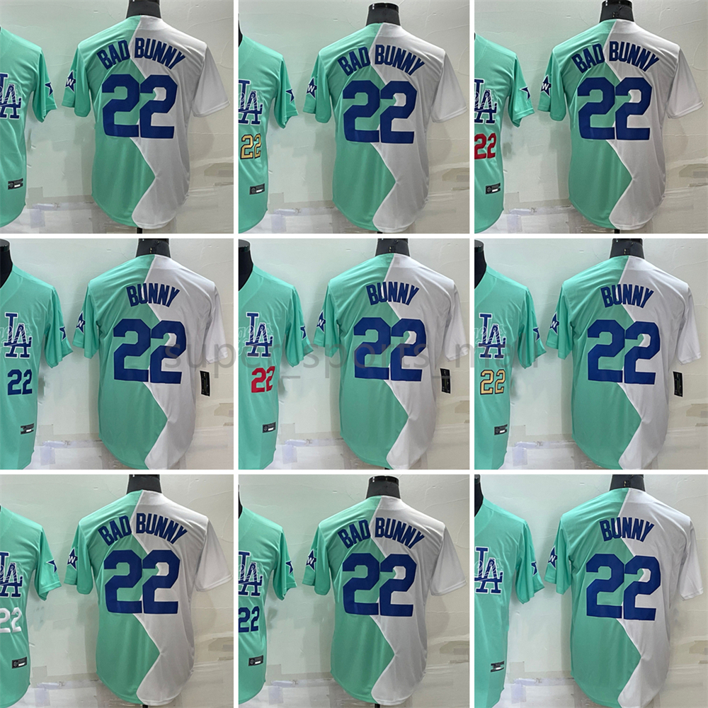 22 Bad Bunny Baseball Jersey Blue and white half color Stitched Jerseys Men Women Size S, Mens size
22 Bad Bunny Baseball Jersey Blue and white half color Stitched Jerseys Men Women Size S, Mens size
