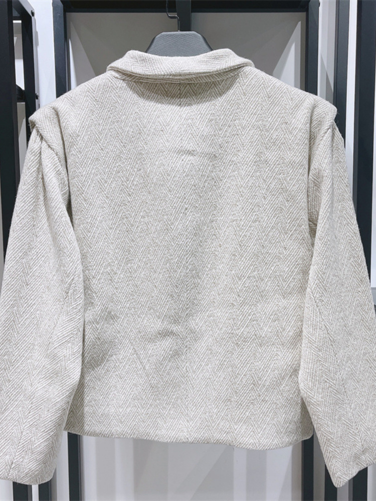 Womens Jackets Autumn Winter Lapel Double Button Pocket Herringbone Pattern Short Women Casual Longsleeved Jacket 220901