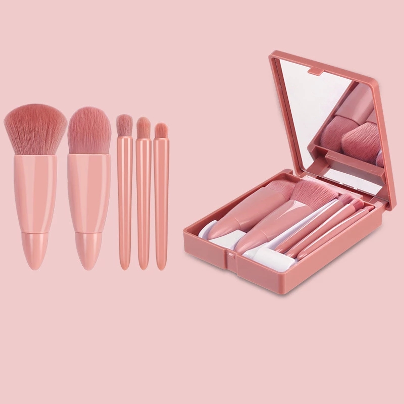 ravel Makeup Brushes Set Professional with Mirror 5Pcs Portable Small Makeup Brush for Face Eye Eyebrow Blush and Lip Gloss
