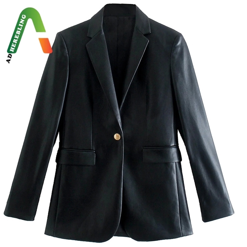 Women's Leather Faux Adherebling Traf Women PU Jacket Metal Single Button Vintage Long Sleeve Blazers Pockets Female Black Suit Coat 220901, Dress
Women's Leather Faux Adherebling Traf Women PU Jacket Metal Single Button Vintage Long Sleeve Blazers Pockets Female Black Suit Coat 220901, Dress