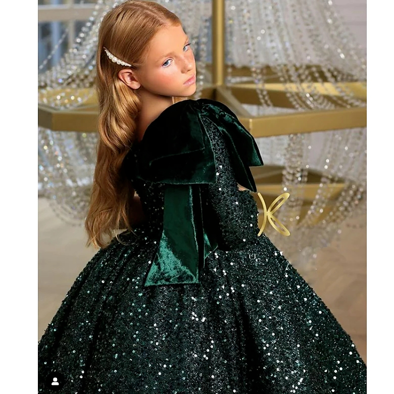 2023 sequined Flower Girl Dresses Kids Birthday Communion Dress green Girls Pageant gowns