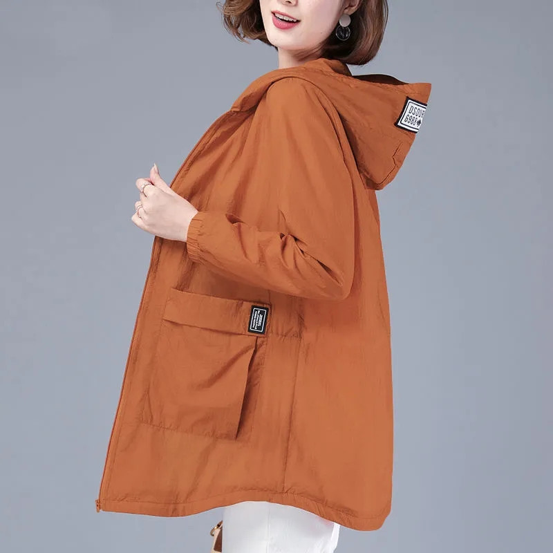 Womens Jackets Fashion Windbreaker Womens Jacket Sun protection Coat Long Sleeve Hooded Thin Jackets Female Outerwear Plus Size 5XL 220901