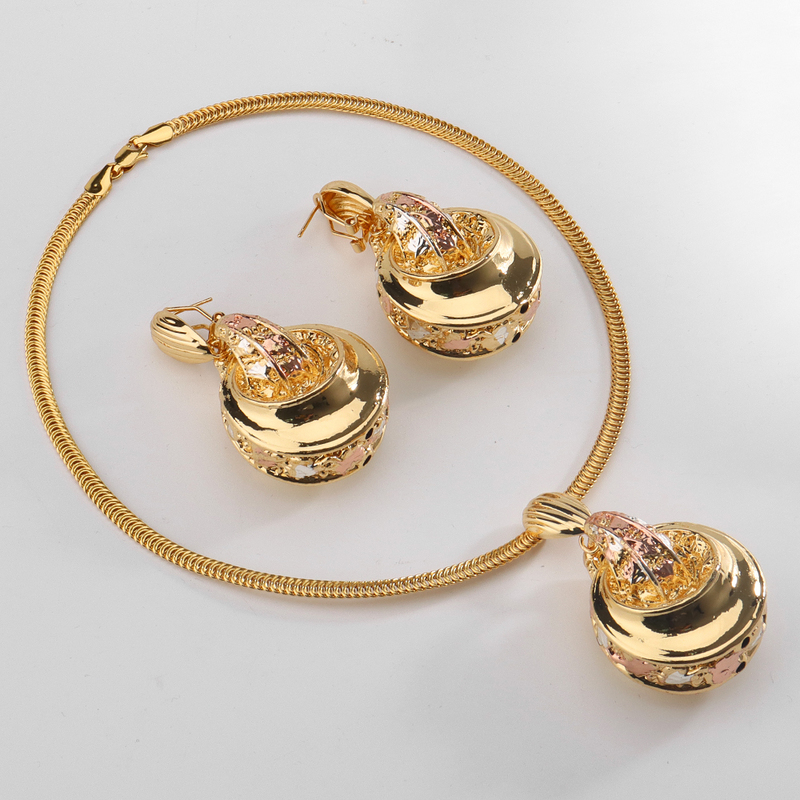 Other Jewelry Sets Dubai Trend Gold Plate Necklace Earring Set For Women African France Wedding Party Jewelery Ethiopia Bridal Gi 220831