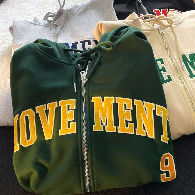 Womens Hoodies Sweatshirts Letter Print Casual Hooded Women Vintage Simple Streetwear Coats Female Harajuku Loose Y2k Aesthetic Zip Up 220901