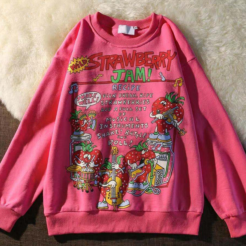 Womens Hoodies Sweatshirts Kawaii Rose Red Cartoon Letter Print Sweatshirt Vintage Streetwear Fashion Tops Oneck Casual Teens Clothes Goth Punk 220901