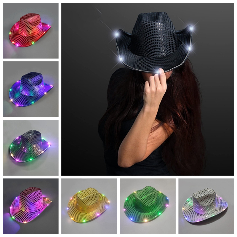 LED luminous hat sequins colorful fluorescent cowboy hat jazz hip-hop party decoration LK262
LED luminous hat sequins colorful fluorescent cowboy hat jazz hip-hop party decoration LK262