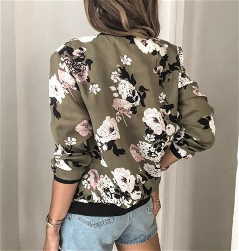 Womens Jackets Women Floral Printed Jackets Spring Autumn Long Sleeve Zipper Bomber Outwear Casual Pocket Slim Streetwear Female Plus Size Coat 220901