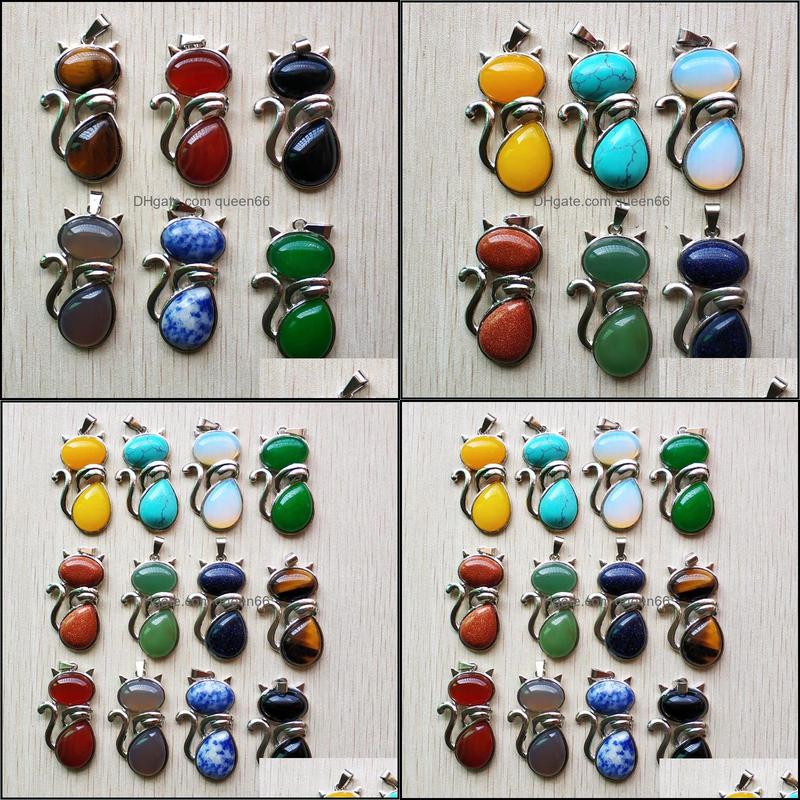 Charms Natural Stone Cat Shape Charms Pendants For Diy Jewelry Making Wholesale Drop Delivery 2021 Findings Components Dhseller2010 Dhvg3
