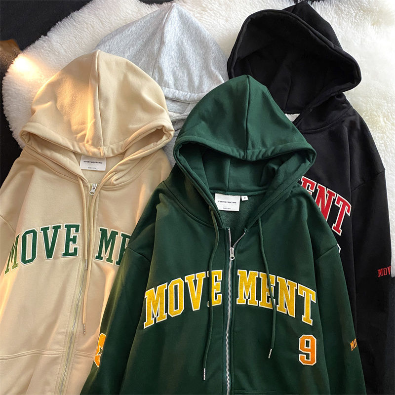Womens Hoodies Sweatshirts Letter Print Casual Hooded Women Vintage Simple Streetwear Coats Female Harajuku Loose Y2k Aesthetic Zip Up 220901