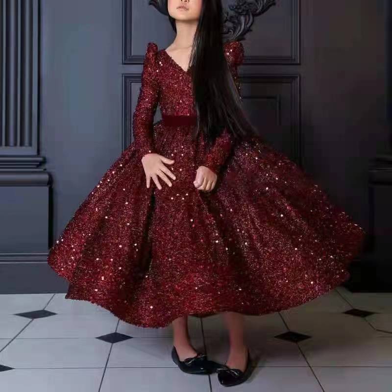 2023 sequined Flower Girl Dresses Kids Birthday Communion Dress green Girls Pageant gowns