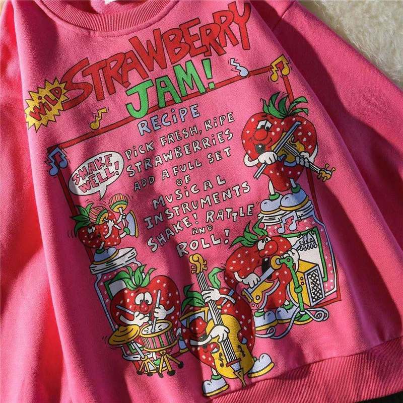 Womens Hoodies Sweatshirts Kawaii Rose Red Cartoon Letter Print Sweatshirt Vintage Streetwear Fashion Tops Oneck Casual Teens Clothes Goth Punk 220901