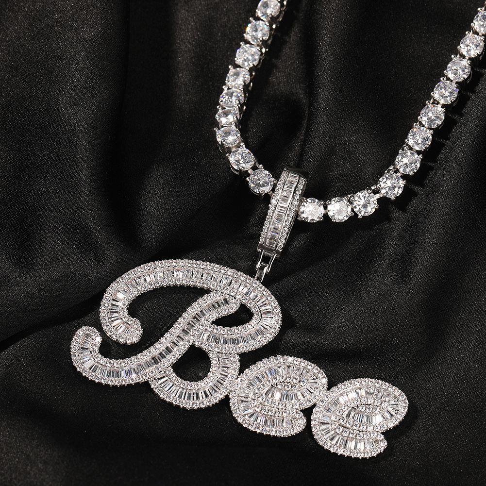 TopBling Hip Hop A-Z Custom Letters Pendant Necklace Rose Gold Silver Jewelry