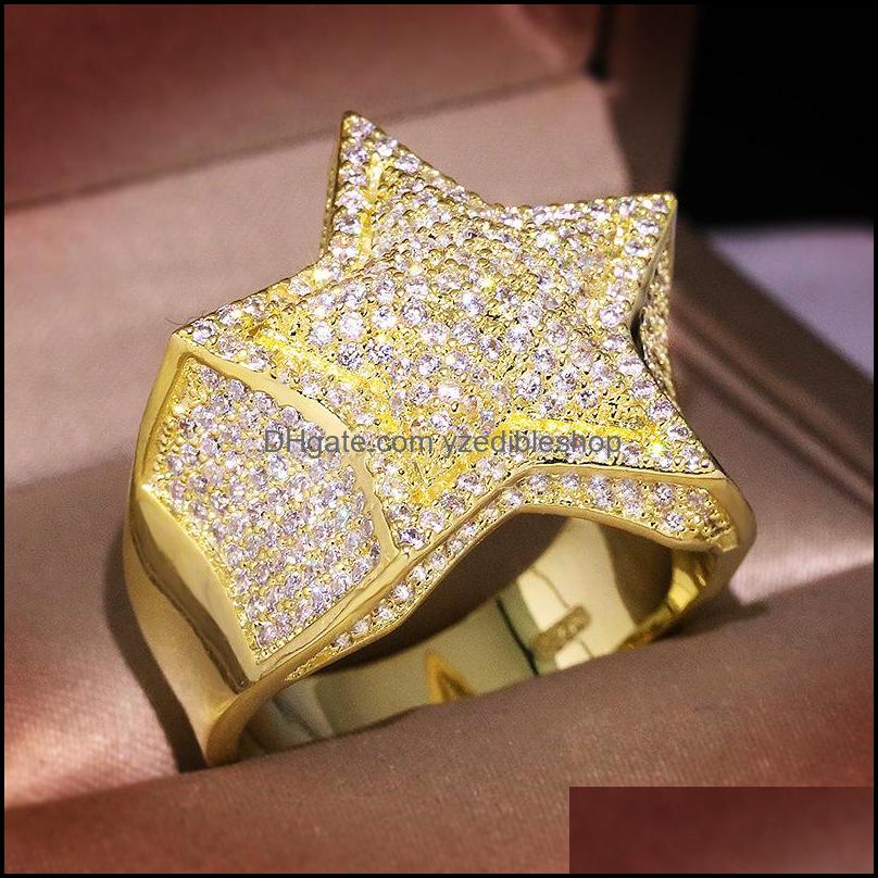 With Side Stones Mens Gold Ring Stones FivePointed Star Fashion Hip Hop Sier Rings Jewelry 1850 T2 Drop Del Yzedibleshop Dhd8J