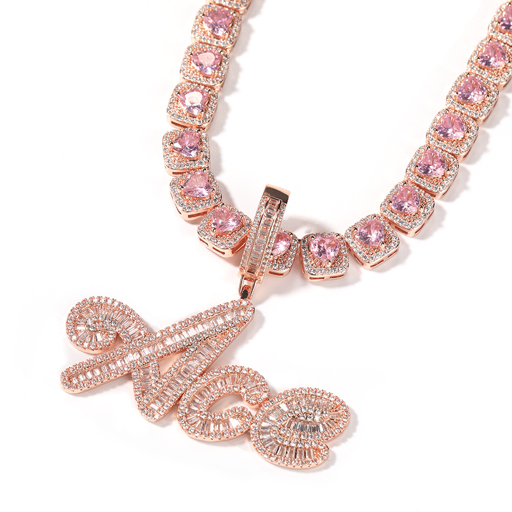 TopBling Hip Hop A-Z Custom Letters Pendant Necklace Rose Gold Silver Jewelry