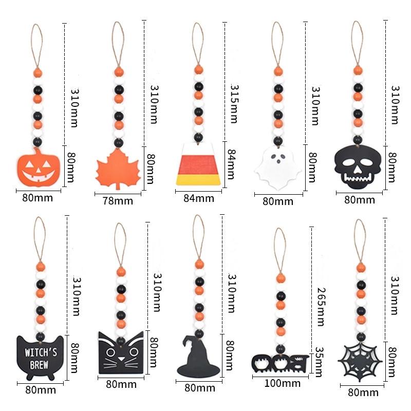Party Halloween Decoration Decor Wooden Beads Garland Pumpkin Ghost Skull Wood Chip Pendant For Home Rustic Hanging Ornament 902