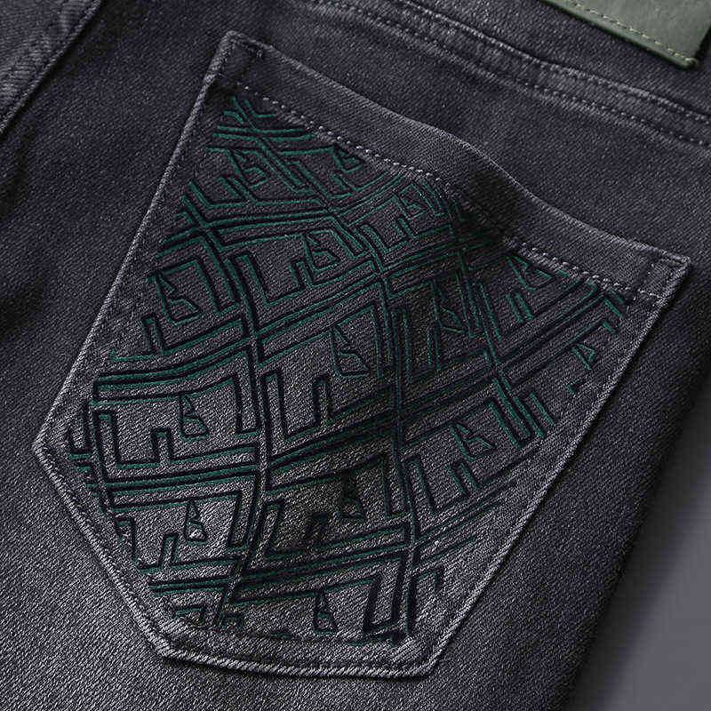 Printed Autumn Jeans Men's Grey Black Three-dimensional Stamping Wash Cat Beard High-end Style Casual Pants