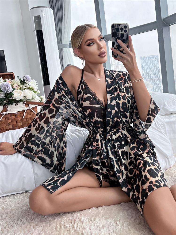Summer Womens Pajamas Set Sleepwears Leopard Trumpet Sleeve Belted Mesh Sleep, Multi
Summer Womens Pajamas Set Sleepwears Leopard Trumpet Sleeve Belted Mesh Sleep, Multi