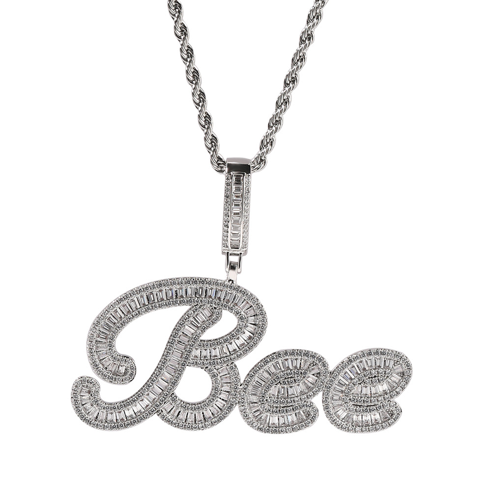 TopBling Hip Hop A-Z Custom Letters Pendant Necklace Rose Gold Silver Jewelry