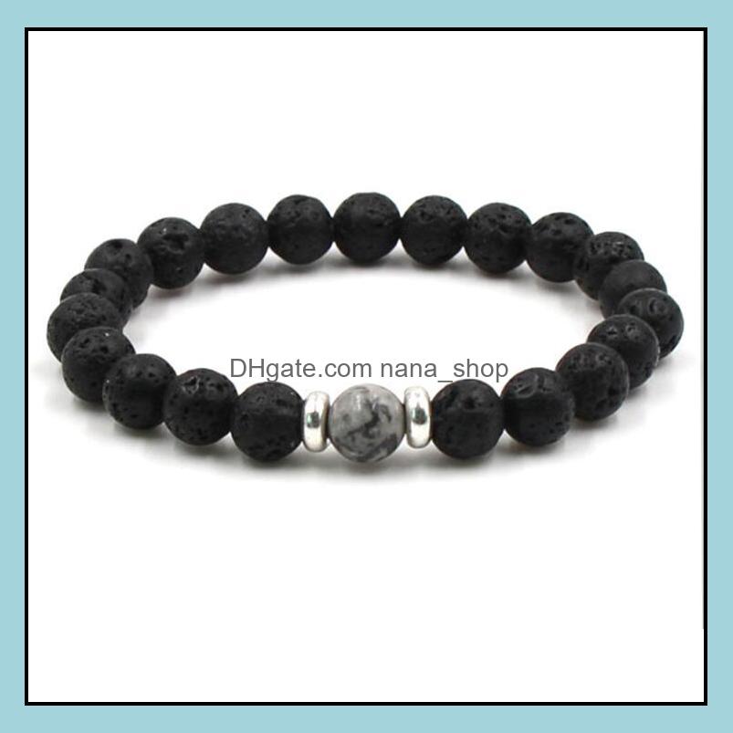 Charm Bracelets Natural Cross Black Lava Stone Beads Elastic Bracelet Essential Oil Diffuser Bracelets Volcanic Rock Bea Dhseller2010 Dhdbz