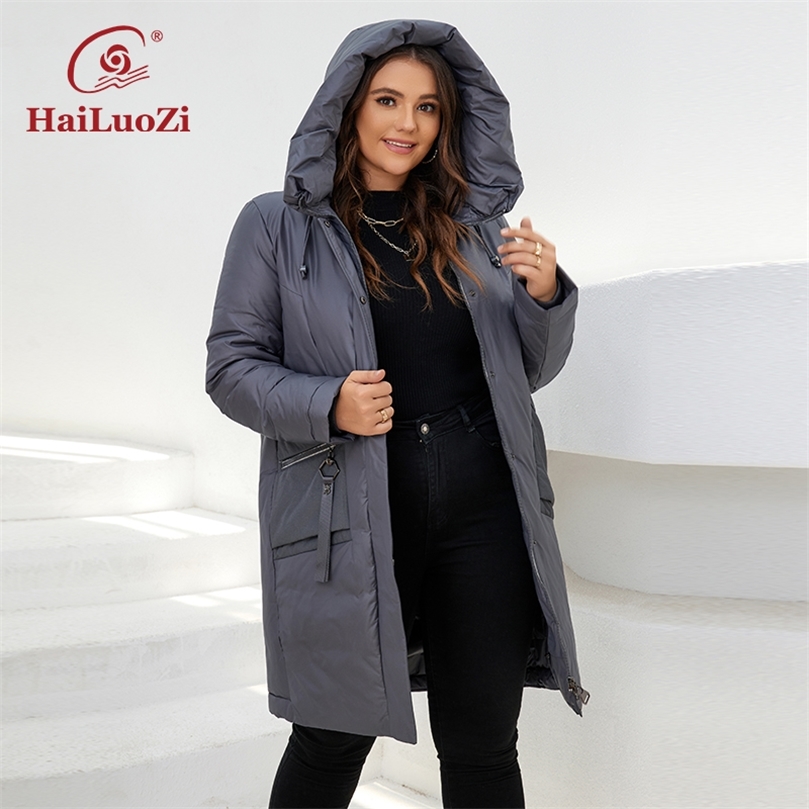 Womens Down Parkas HaiLuoZi Womens Winter Jackets Plus Size Padded Warm Big Pockets Hooded Zipper High Quality Female Parkas Women Coat 6026 220902