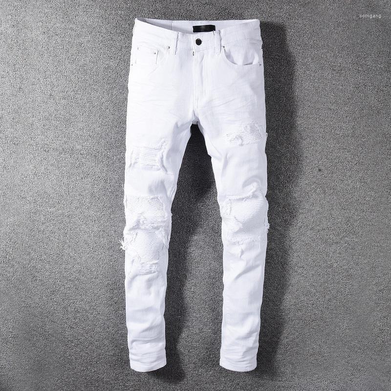 Men's Jeans High Street Usa Brand White Hole Patch Elastic Slim Fit Pleated Mens Skinny Solid Quality Denim Trousers
Men's Jeans High Street Usa Brand White Hole Patch Elastic Slim Fit Pleated Mens Skinny Solid Quality Denim Trousers