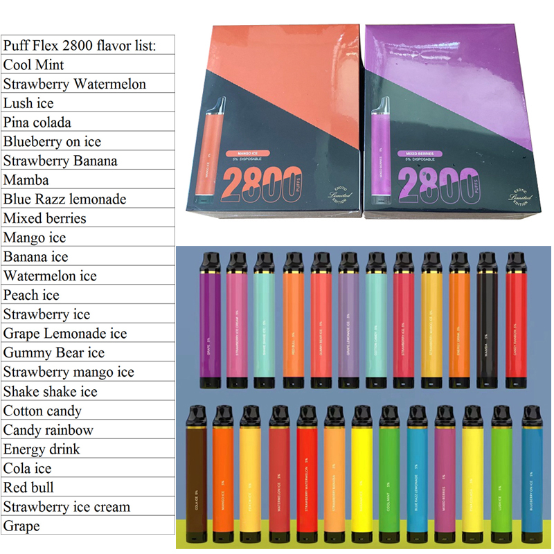 Original Puff Flex 2800 disposable vape 5% 2% nic Vape pods device kits 850mah battery pre-filled 8ml vaporizer 25 colors no need to pay duty
Original Puff Flex 2800 disposable vape 5% 2% nic Vape pods device kits 850mah battery pre-filled 8ml vaporizer 25 colors no need to pay duty